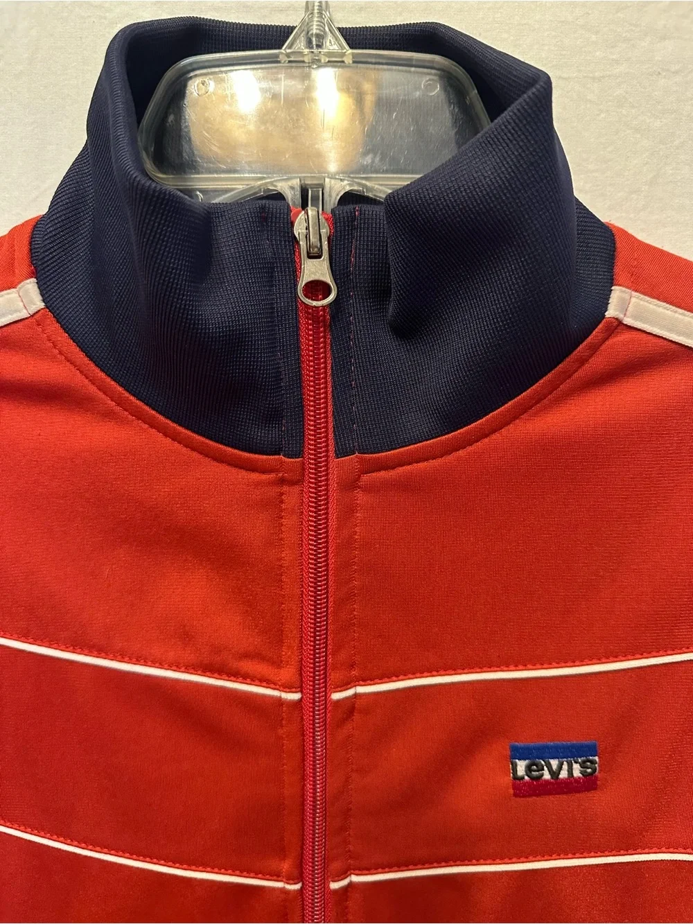 Vintage Levi’s Red Full Zip Track Jacket Retro Athletic Stripe Zip Up Large